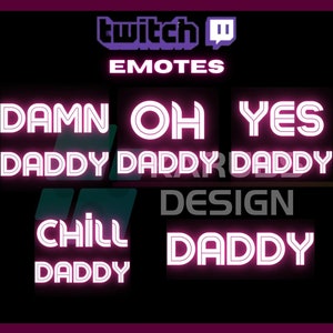 5 Twitch Emotes, Neon Daddy Emote, Neon Emote, Yes Daddy, Chill Daddy, Glow, For Streamers - Instant Download/Ready to Use PNG (transparent)