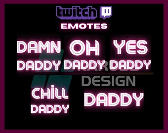 5 Twitch Emotes, Neon Daddy Emote, Neon Emote, Yes Daddy, Chill Daddy, Glow, For Streamers - Instant Download/Ready to Use PNG (transparent)