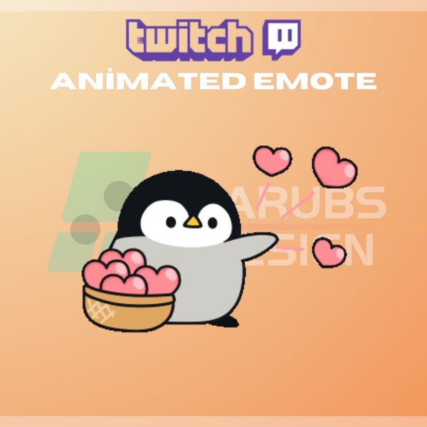 Animated Twitch Emote, Penguin Emote, Love Emote, Animal Emote, Heart Sprinkle, For Streamers-Instant Download / Ready to Use (transparent)