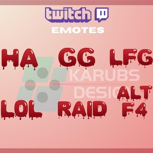 6 Twitch Emotes, Blood Text Emote, GG Emote, LOL Emote, Raid Emote, Lfg Emote, For Streamers -Instant Download/Ready to Use PNG(transparent)