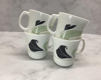 Vintage Corelle Corning USA Black Orchid Coffee Mugs Retro 1990's Kitchenware set of 4