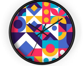 Geometric Wall Clock: Modern Colorful Design