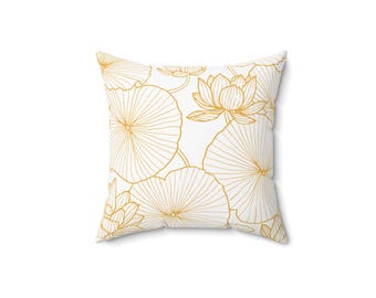 Golden Flowers Pillow: Blumendruckkissen, modernes Wohnakzentkissen