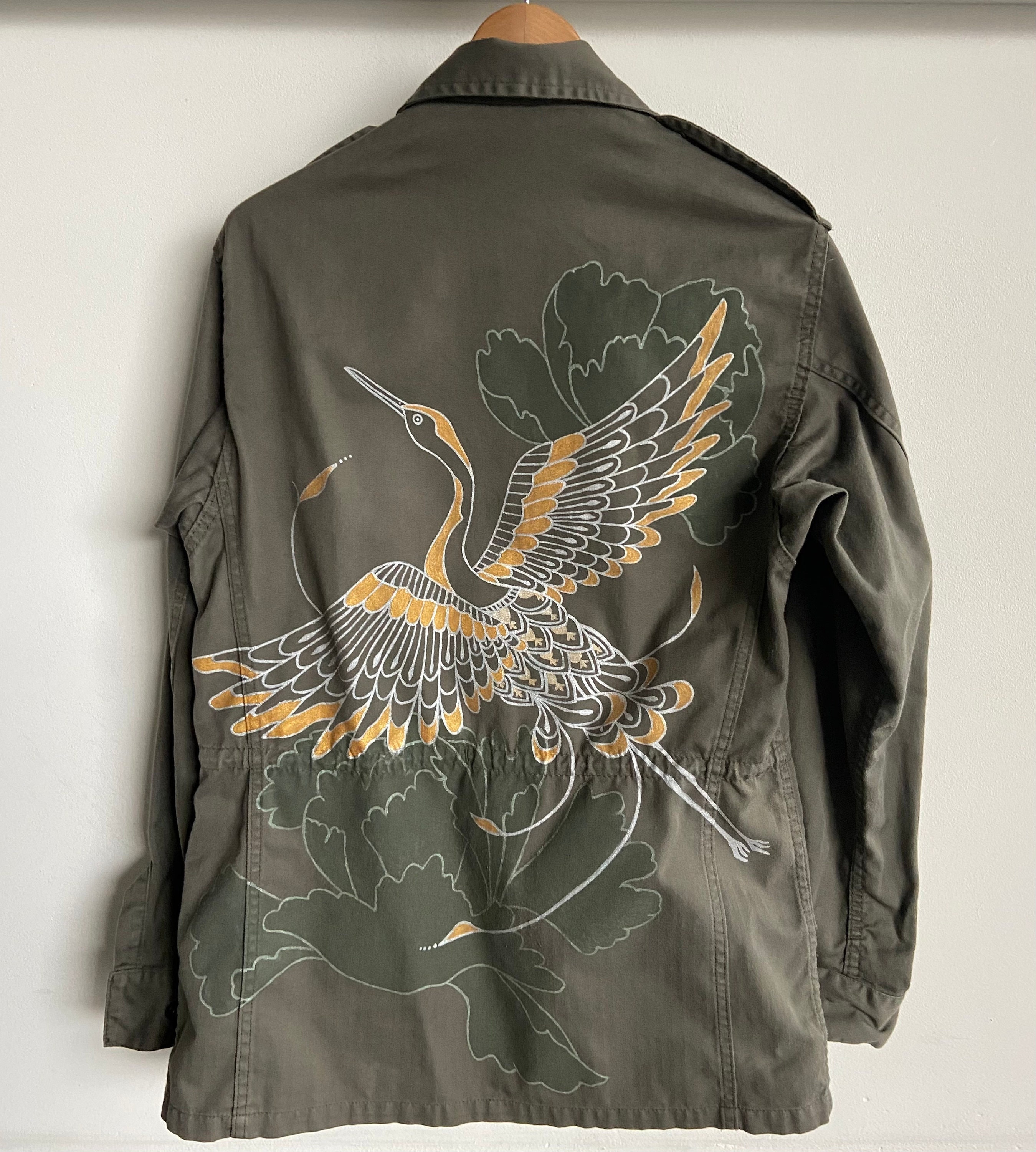 Goldener Kranich, Vintage, handbemalt,