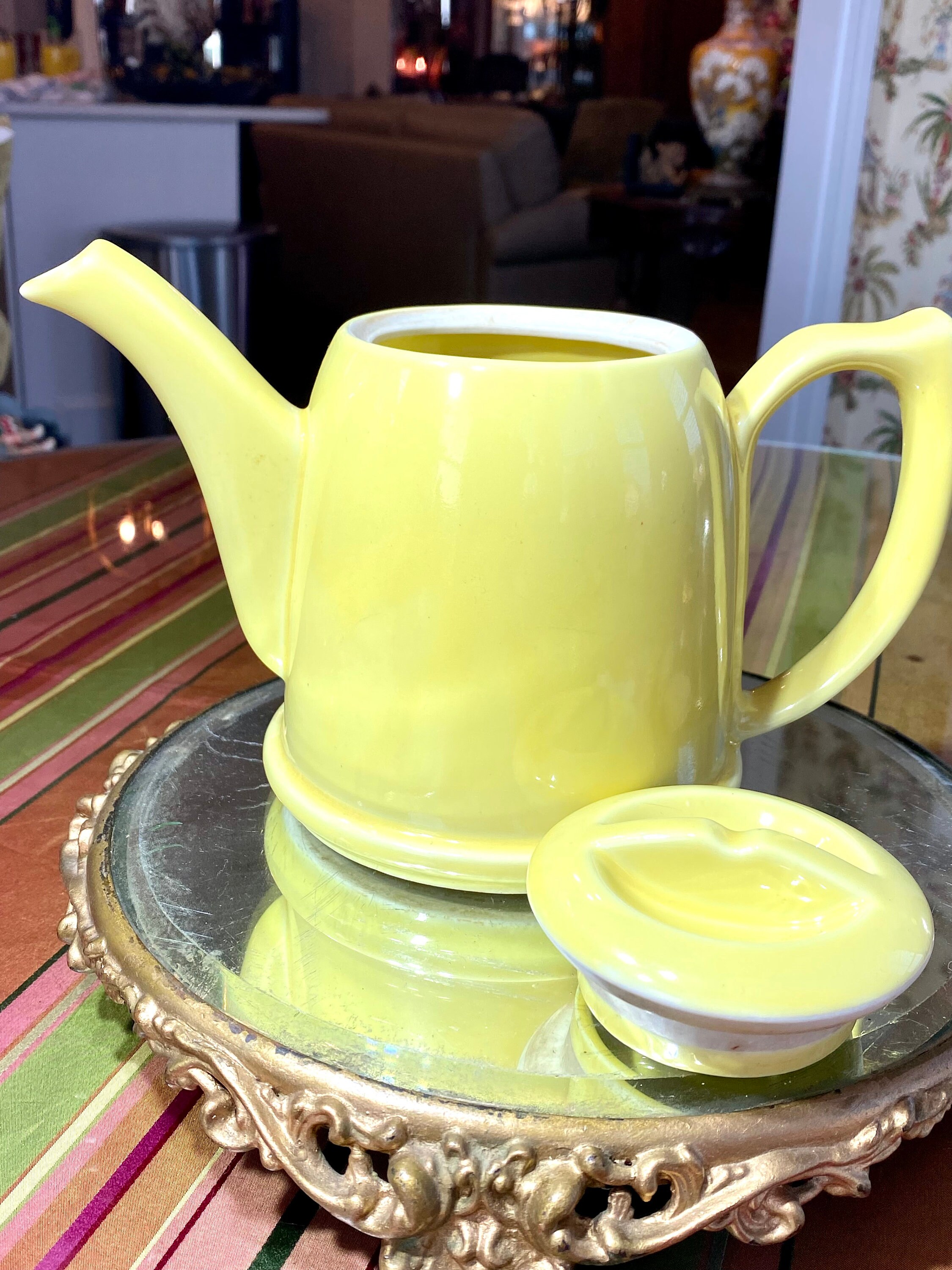 Midcentury Art Deco Yellow Hall Teapot W/metal Cozyvintage Etsy