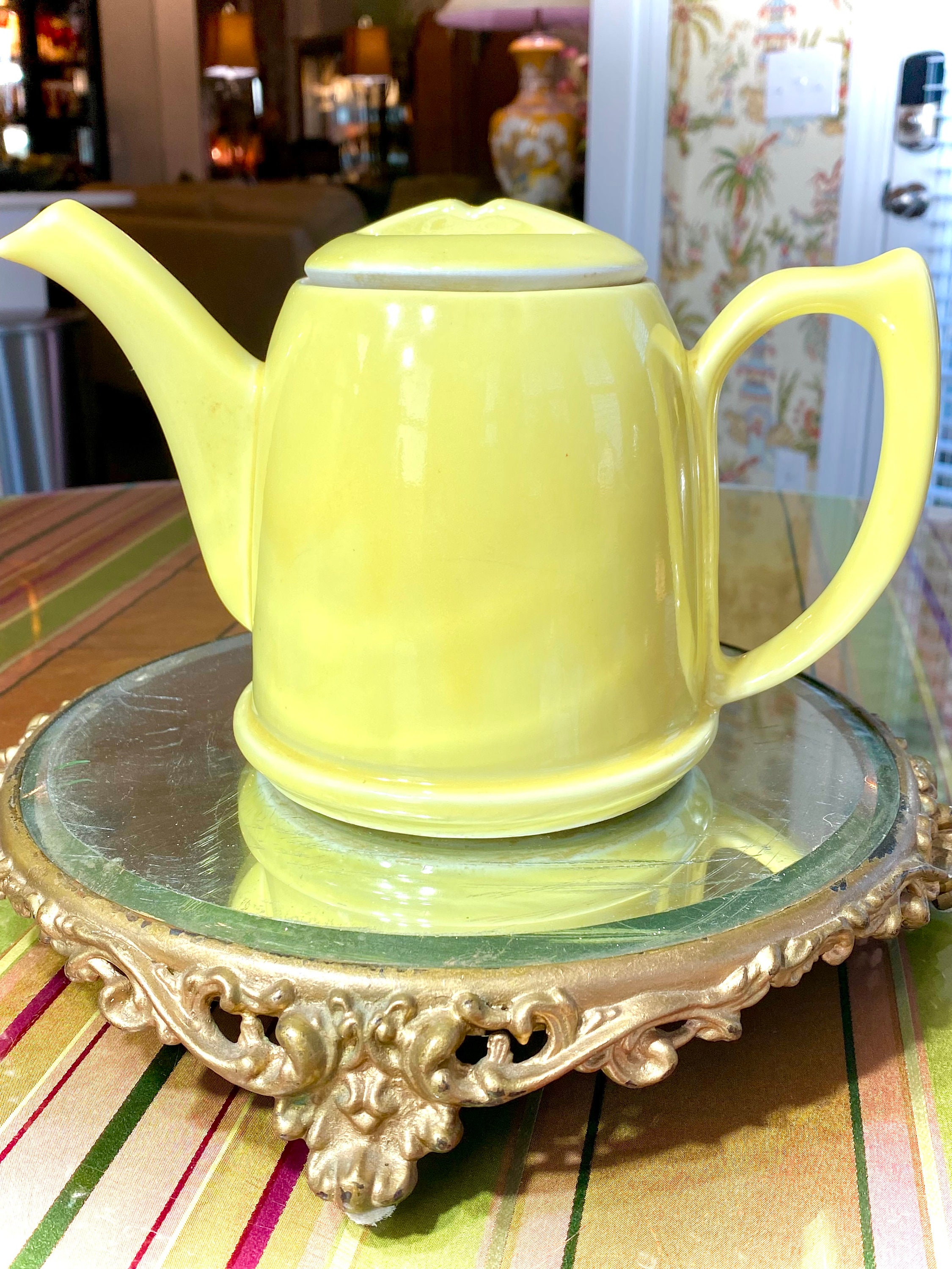 Midcentury Art Deco Yellow Hall Teapot W/metal Cozyvintage Etsy