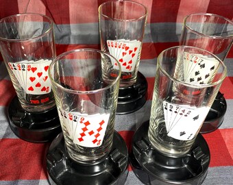 Vintage Poker Cocktail Glasses with Ashtray Stands, Set of 5