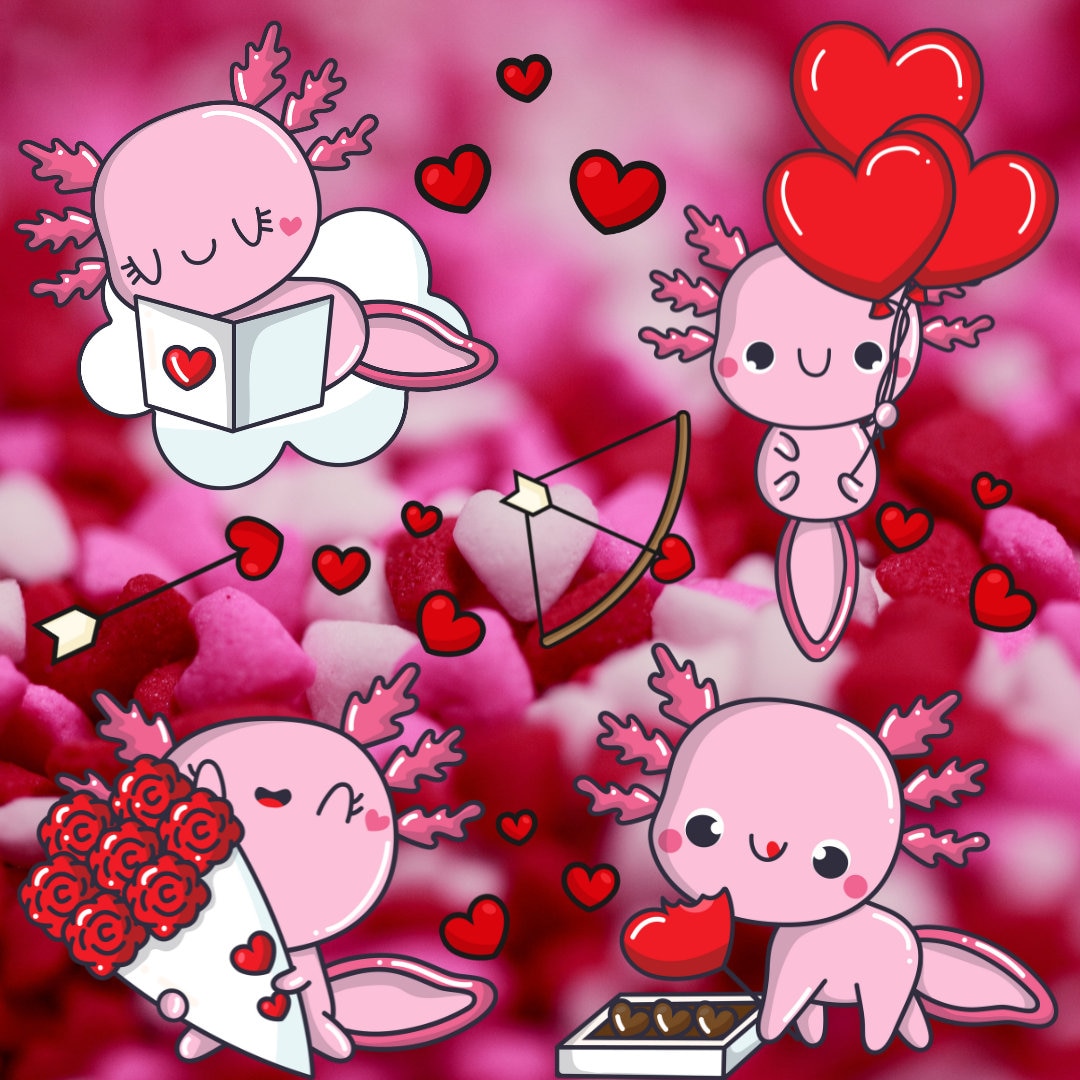 Valentine's Day Axolotl Coloring Pages Printable PDF Mexican Salamander ...