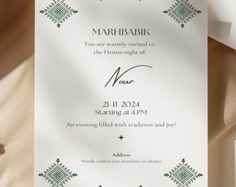 Henna Invitation Card – available in English, Dutch, German & French