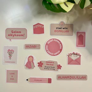 Ensemble de 13 autocollants islamiques - Bismillah Alhamdulilah Hijabi Salam aleykoum Rose