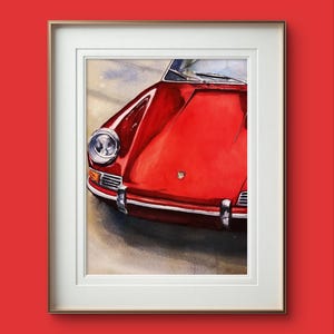 Dipinto originale ad acquerello dipinto a mano 'Porsche 911 rossa' 41 x 31 cm