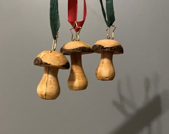 Handcrafted Wood Mushroom Ornaments for Gifts and Holidays (Set of 3)