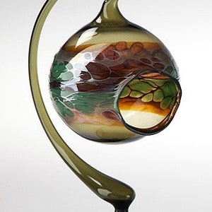 Lanterna con supporto, lumino da tè, globo luminoso in vetro, decorazione da tavolo, tavolo apparecchiato, vetro colorato con finitura verde, soffiatura del vetro, arte del vetro