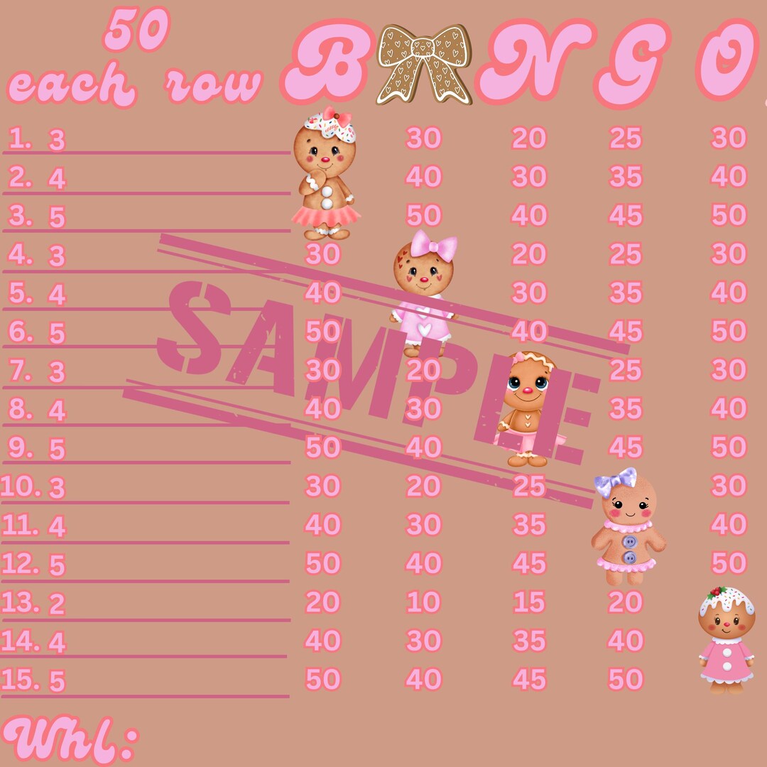 50 Each Row Bingo Board - Etsy