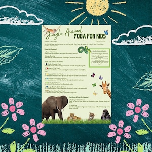 Kids Jungle Yoga Poster – Animal Yoga Poses for Children – Printable Wall Art for Playroom, Nursery or Classroom – Fun Yoga Chart for Kids