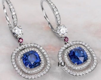 Vintage Sterling Silver Cushion cut Tanzanite & White Topaz Earrings