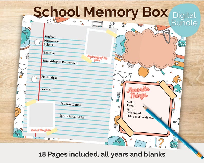 DIY School Memory Box Pages: Keepsake Printable (digital Download) - Etsy