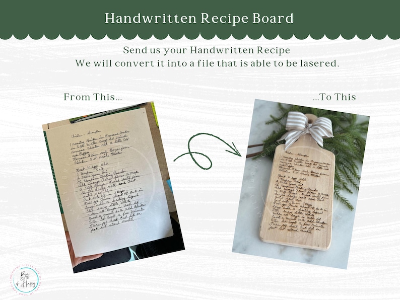 Handwritten Recipe Board Kitchen Display Family Recipe Gift Idea Custom Engraving Wooden Board Personalized Keepsake Mother's Day Gift Mom image 2