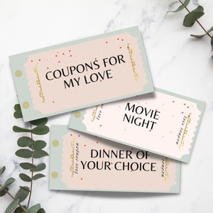 Digital Download Printable Coupons for Your Love, Valentines Day Coupons, Love Coupons, Printable Gift, Last Minute Gift, Quick Addition