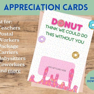 Tarjeta de agradecimiento con temática de donut, porta tarjetas de regalo, regalo de agradecimiento, regalo para maestros, carteros, transportistas, guarderías, compañeros de trabajo
