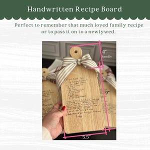 Handwritten Recipe Board Kitchen Display Family Recipe Gift Idea Custom Engraving Wooden Board Personalized Keepsake Mother's Day Gift Mom image 3