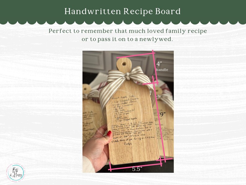 Handwritten Recipe Board Kitchen Display Family Recipe Gift Idea Custom Engraving Wooden Board Personalized Keepsake Mother's Day Gift Mom image 3