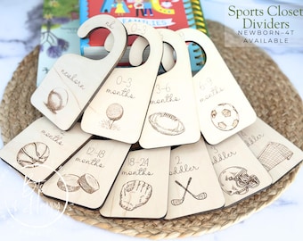 Sports Baby Closet Dividers | Baseball Football Golf Nursery Organizer | Wooden Baby Clothing Dividers | Newborn to 4T | Gift for Dad