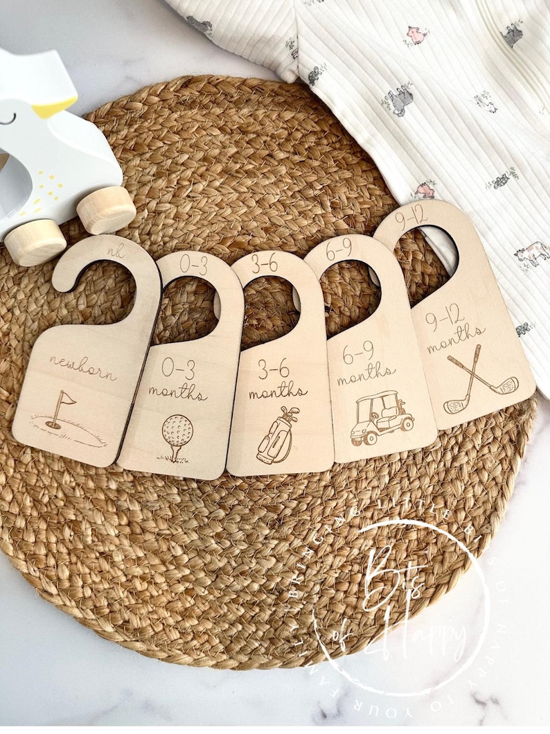 Wooden Golf Baby Closet Dividers | Laser Engraved Maple Nursery Organizer | Golf Nursery Decor | Baby Shower Gift for Golf Dad image 1
