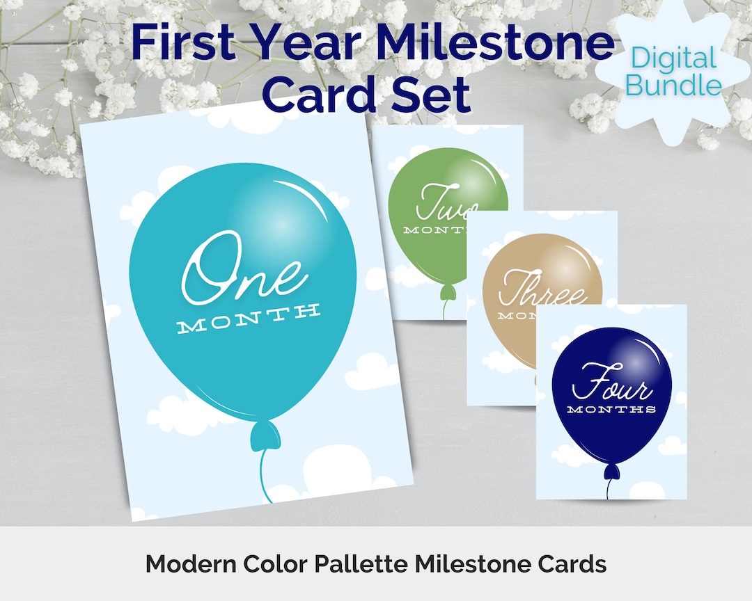 Baby Boy Milestone Digital Monthly Card Set A5 - Etsy