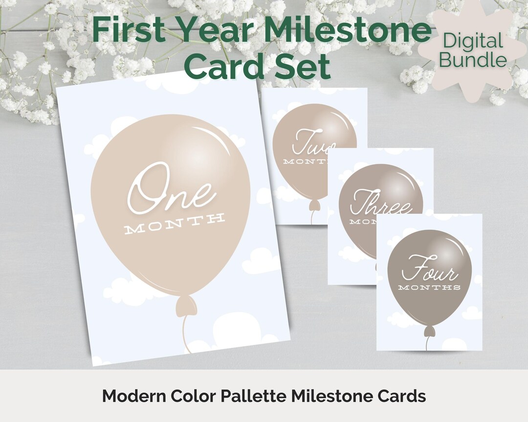 Neutral Baby Milestone Digital Monthly Card Set - A5 - Etsy