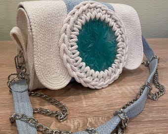 Catton rope bag with epoxy resin, Clutch bag Purse, Crossbody bag, Shoulder bag, Original bag, Unique, One of kind bag, Bag for everyday use