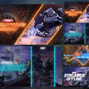 May include: A digital illustration of a blue and green neon sign that reads "PAUSED" with a background of a dark blue sky with stars and a spaceship. The sign is surrounded by a group of characters from a video game.