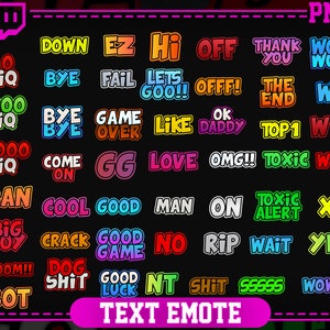 Twitch Text Emotes Package (58x) | Discord | YouTube | Streaming | Cute Text Emotes | Funny Kawaii Text Emote Pack | Instant Download