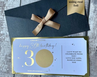 30th Birthday Surprise Reveal, Golden Ticket, Birthday Scratch Card, Personalised Gift Voucher, 30th Birthday card for him/her