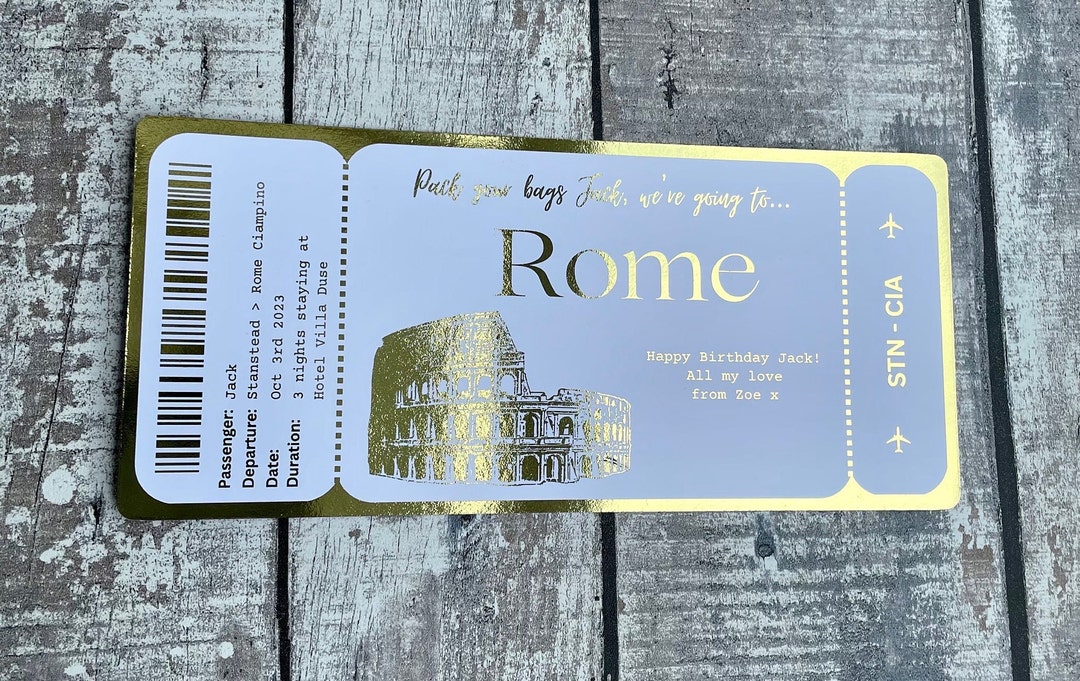 Rome Boarding Pass, Foil Ticket, Rome Surprise Ticket, Custom Ticket, Rome Ticket, Personalised