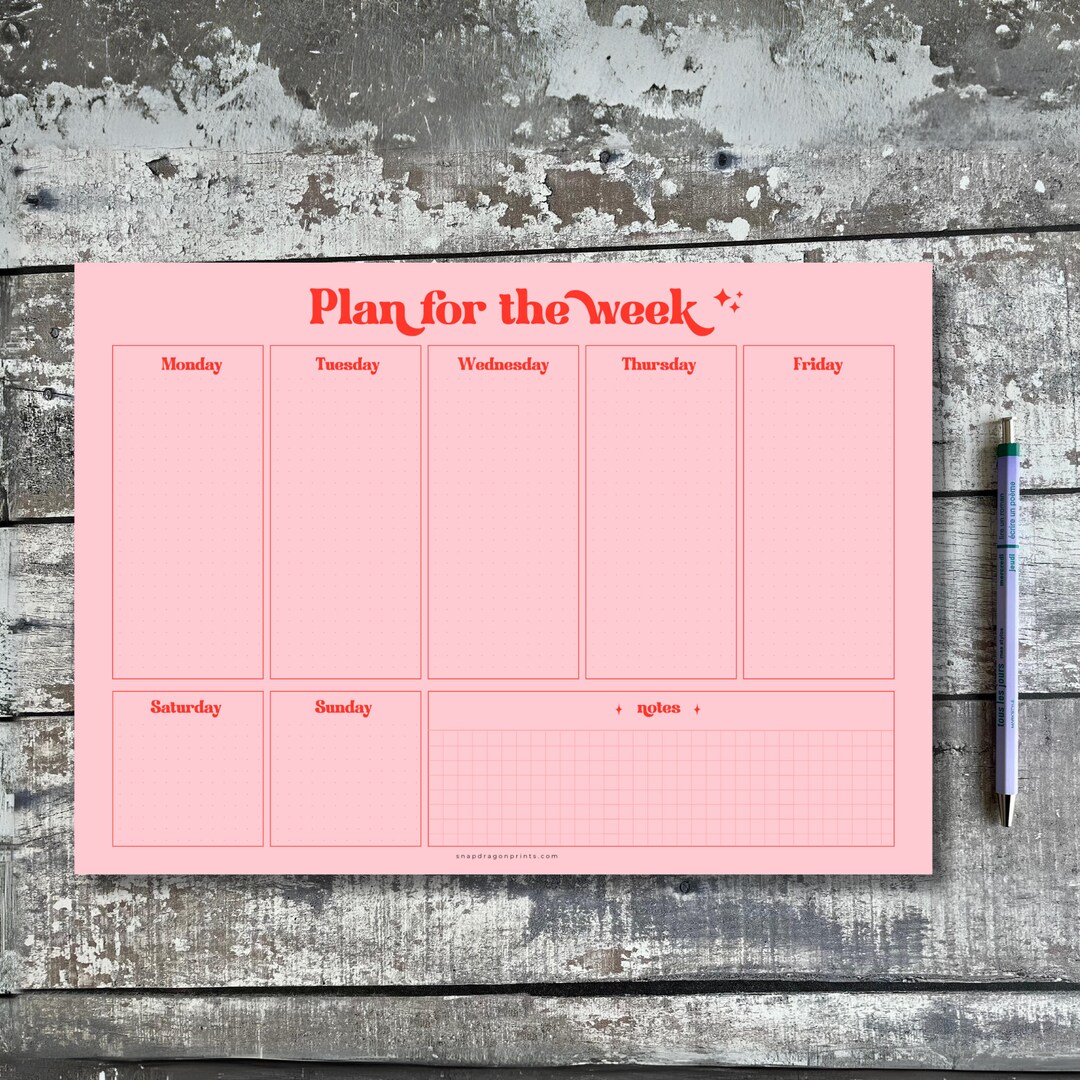 Weekly Planner Pad | A4 Desk Pad | Productivity Notepad | Pink and Red ...