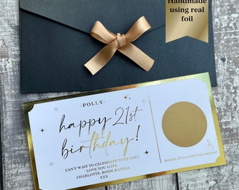 21st Birthday Surprise Reveal, Golden Ticket, Birthday Scratch Card, Personalised Gift Voucher, 21st Birthday card for him/her