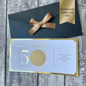 50th Birthday Surprise Reveal, Golden Ticket, Birthday Scratch Card, Personalised Gift Voucher, 50th Birthday card for him/her
