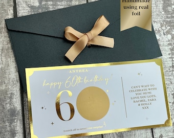 60th Birthday Surprise Reveal, Golden Ticket, Birthday Scratch Card, Personalised Gift Voucher, 60th Birthday card for him/her