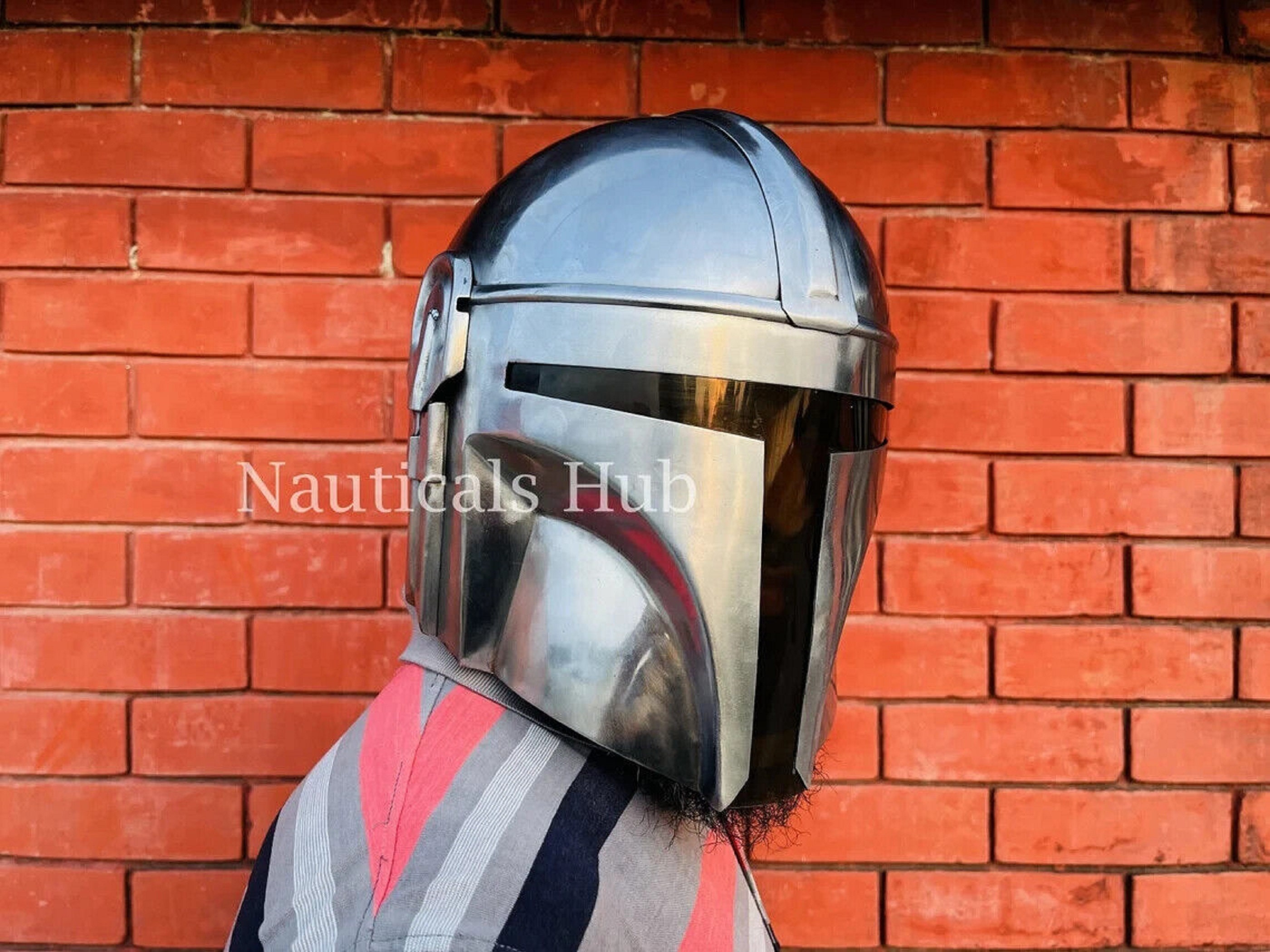 The Mandalorian Steel Helmet With Liner and Chin Strap Star Etsy