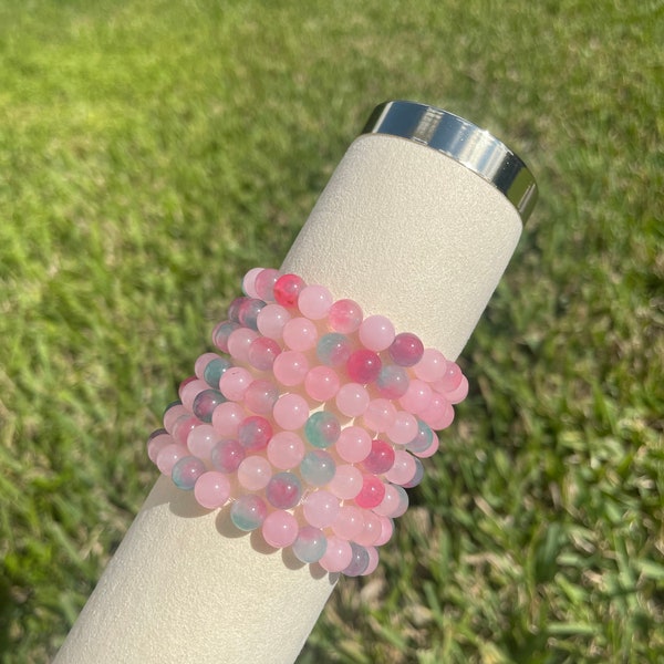 Crystal Bead Bracelet/ Gemstone Bracelet / Stretchy Bracelet/ Gift For Her/ Stackable Bracelet/Pink Chalcedony Dye / Gladiolus Chalcedony