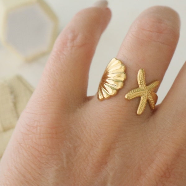 Adjustable Starfish Ring, Seashell Ring , Gold Ring, Minimalist Ring,Gift For Her, Best Friends Gift , Sea Lover Gift