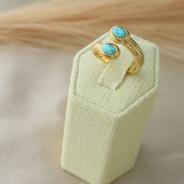 Turquoise Snake Ring , Stainless Steel, Water Resistant, 18k Gold Plated