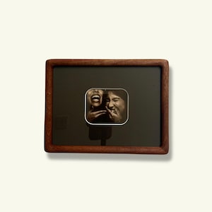 Handmade Solid Walnut Photo Frame with Rounded Corner Mount | Retro Colour Mount Frame | Wall hanging and Desk Mountable | Space Age Design