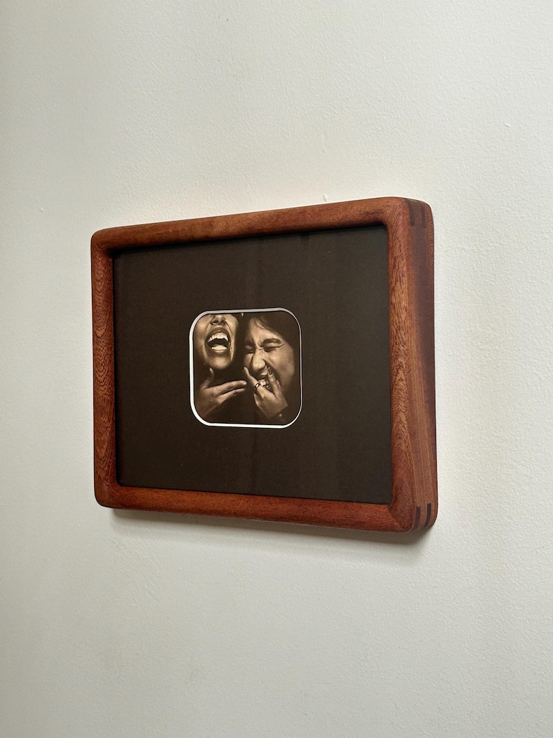 Handmade Solid Walnut Photo Frame with Rounded Corner Mount | Retro Colour Mount Frame | Wall hanging and Desk Mountable | Space Age Design image 2