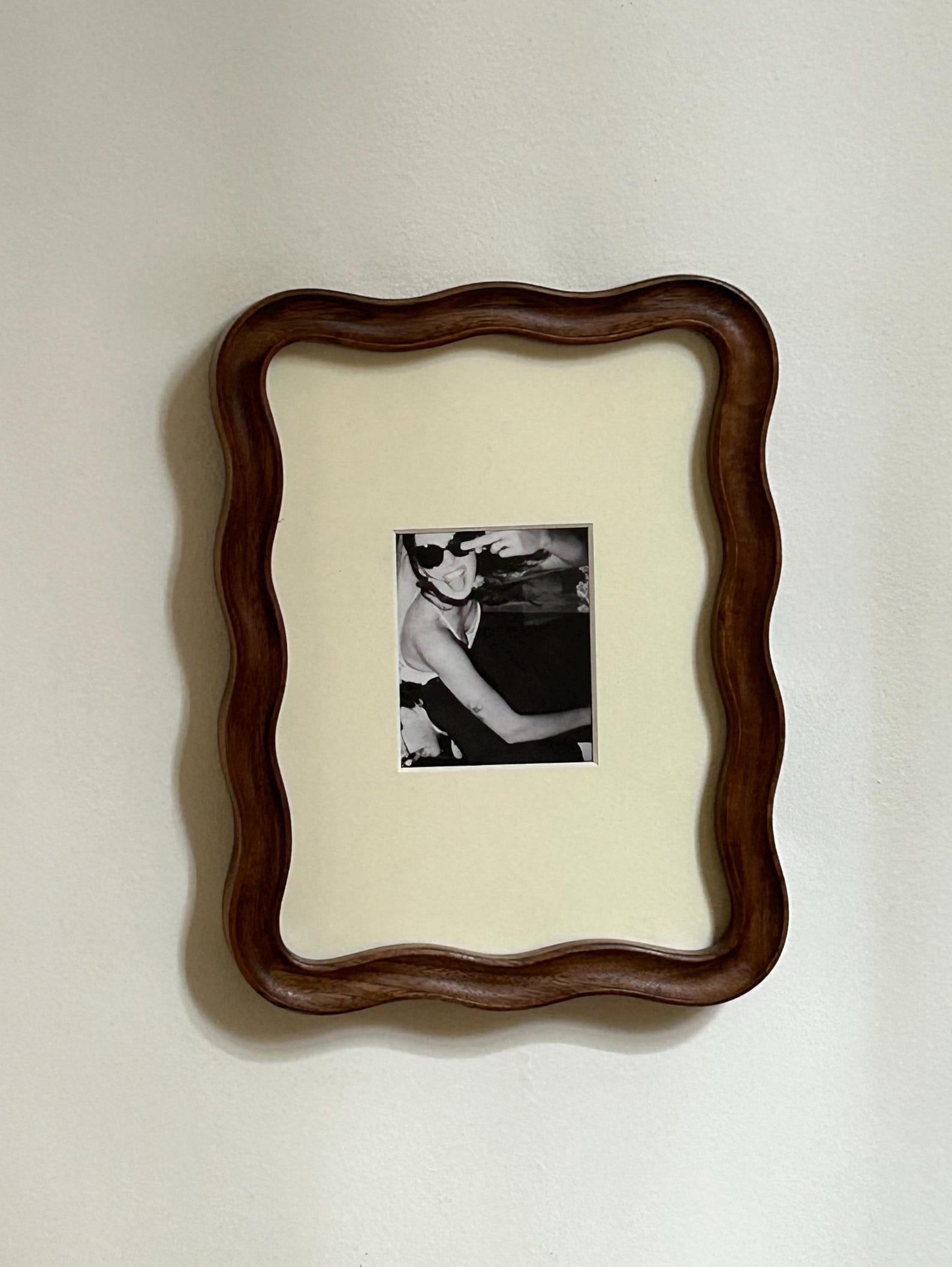 Handmade Solid Walnut Teak Wood Picture Frame | 7 inch | Mid Century Modern Style with Scalloped Mountboard | Housewarming Gifts - Walnut-Cream Regular