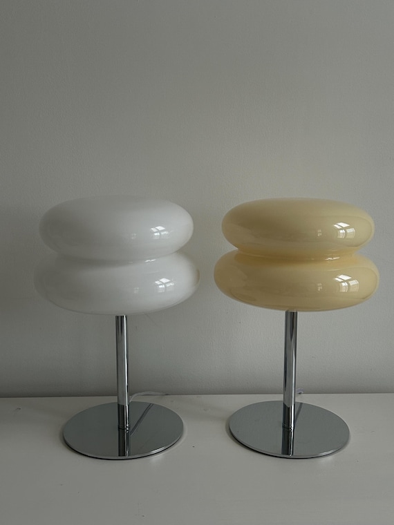Midcentury Modern Macaron Glass Table Lamp | Dimmable with Uk Plug | Buttery or Crisp White