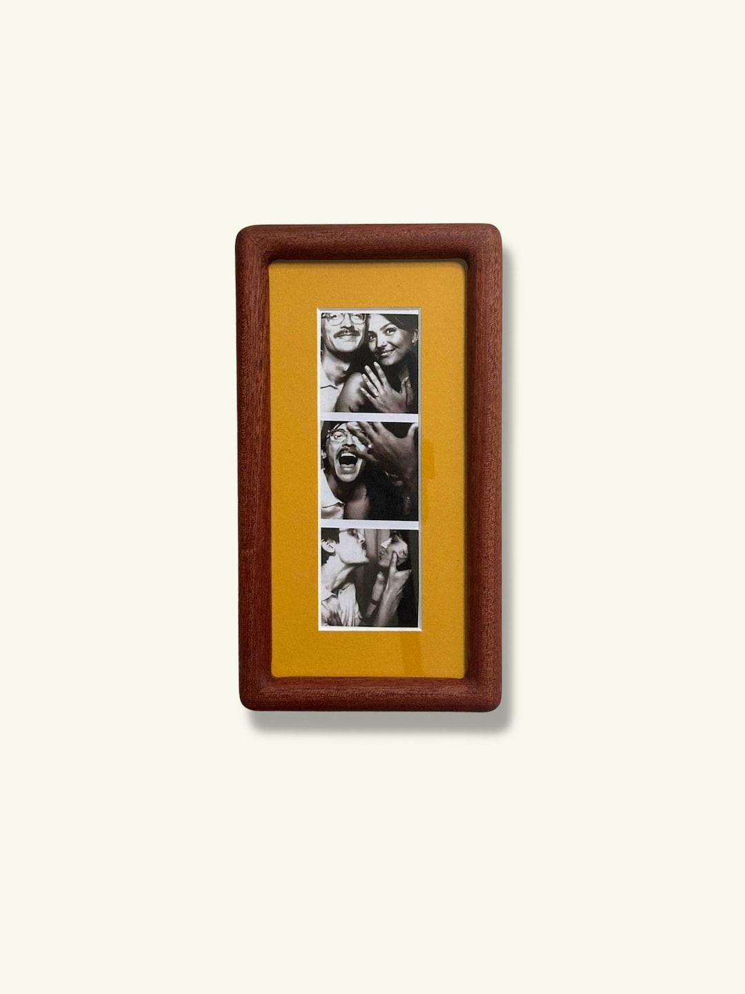 Handmade Walnut Photo Booth Frame with Colour Mount | Photo Strip Frame | Retro Photobooth Picture Frame | Desk or Wall Frame - Afternoon Yellow