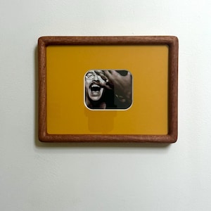 Handmade Solid Walnut Photo Frame with Rounded Corner Mount | Retro Colour Mount Frame | Wall hanging and Desk Mountable | Space Age Design Afternoon Yellow