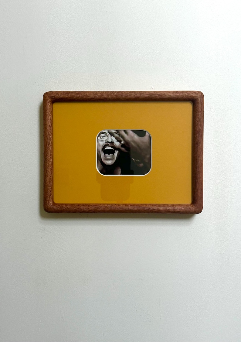 Handmade Solid Walnut Photo Frame with Rounded Corner Mount | Retro Colour Mount Frame | Wall hanging and Desk Mountable | Space Age Design Afternoon Yellow